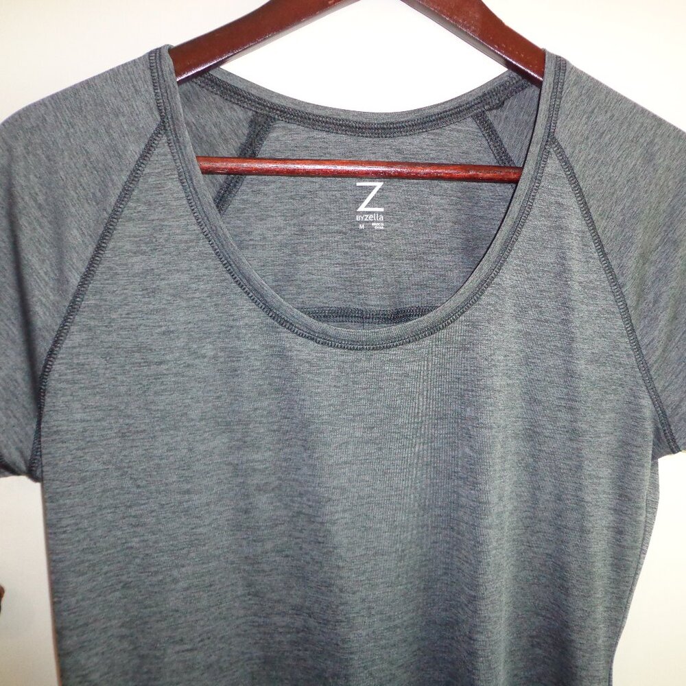 Z By Zella T-Shirt M Heather Charcoal Grey Cap Sleeves Surge Stitched Back Pleat - Picture 4 of 11